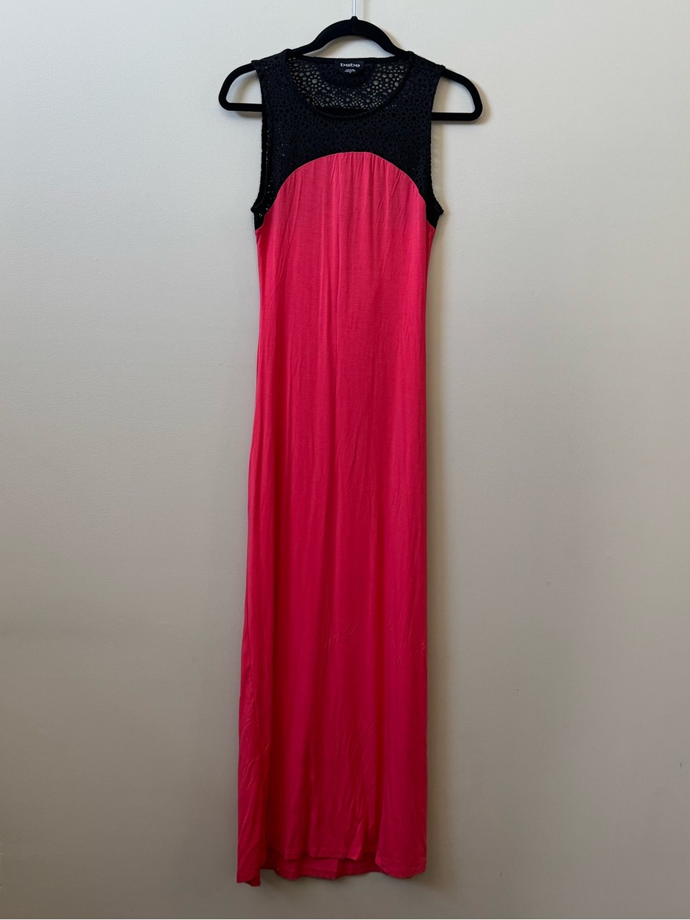 BEBE eyelet cut out top maxi coral pink sleeveless Y2K dress